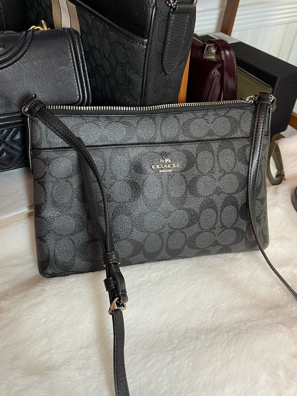 Coach Black Signature Printed Crossbody Bag